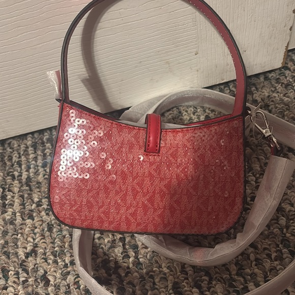 MICHAEL KORS LYRA AUTHENTIC Mini Logo Crossbody Bright Red - Picture 3 of 3